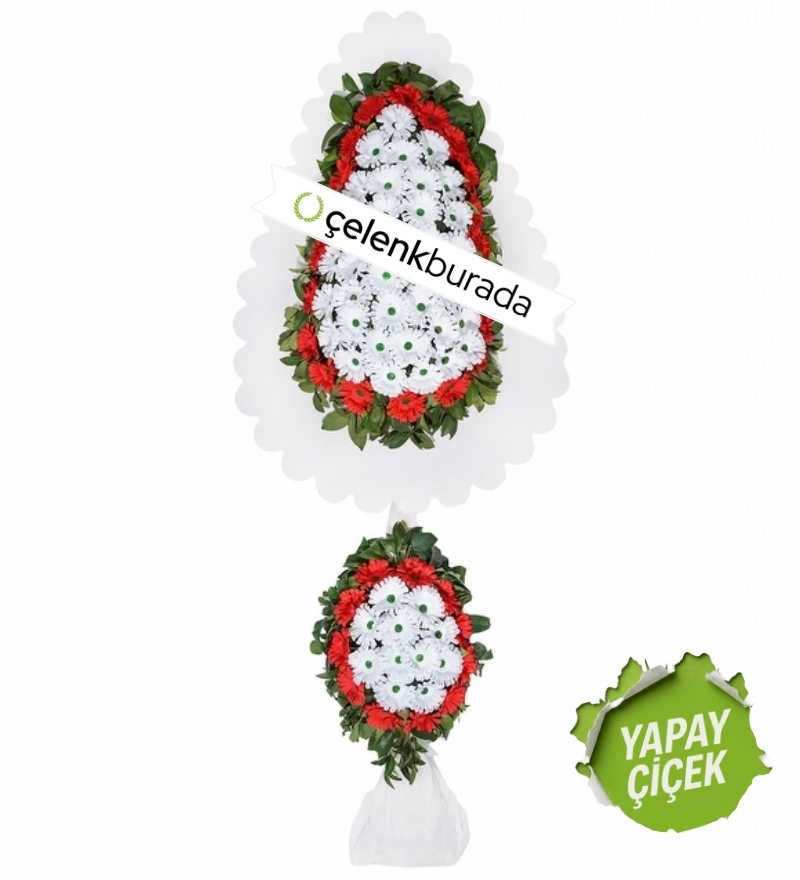 Kırmızı Beyaz Gerbera İki Katlı Çelenk