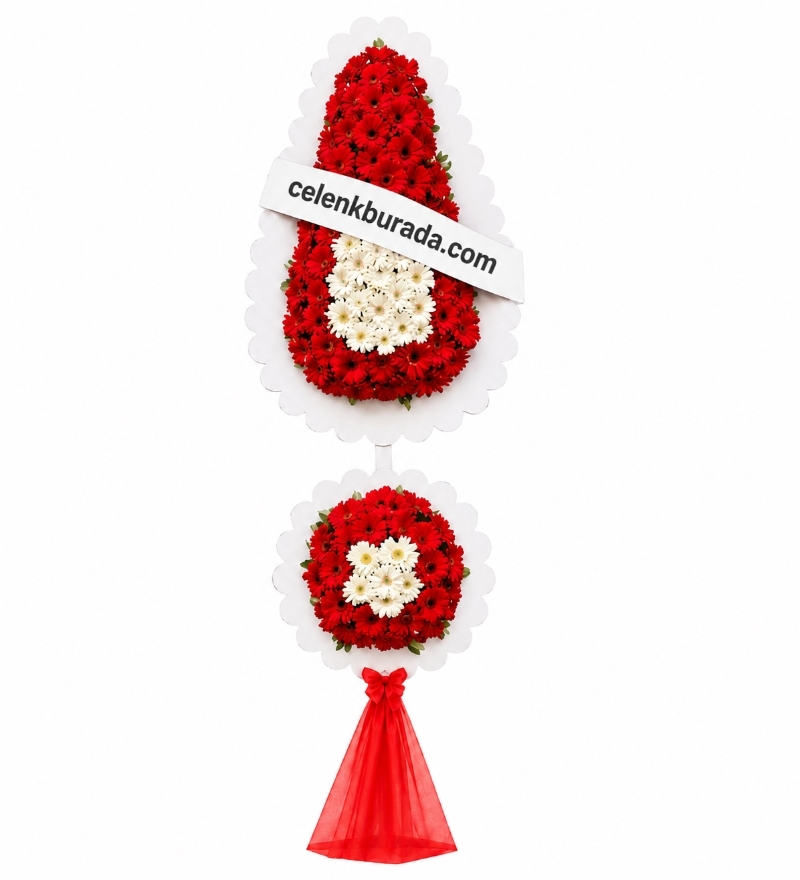 Kırmızı Beyaz Gerbera İki Katlı Çelenk